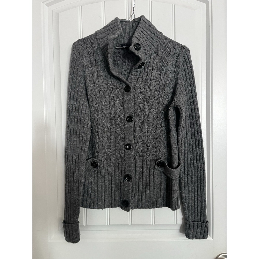 Banana Republic Med Gray Luxury Cashmere Blend Cable Knit Cardigan Sweater 701